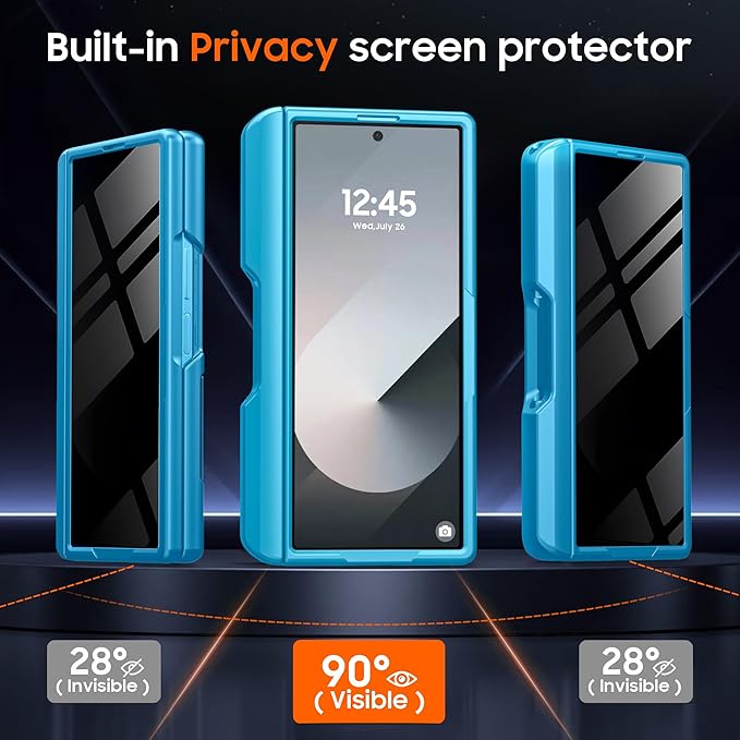 for Samsung Galaxy Z Fold 6 Case with Card Holder RFID Blocking & S Pen Holder & Slide Camera Cover & Hinge Protection & Privacy Screen Protector, Shockproof Wallet Case for Z fold 6,Lake Blue