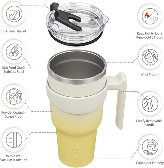 BJPKPK 40oz Tumbler With Handle Insulated Tumbler Cups With Lid And Straw Reusable Stainless Steel Double Wall Travel Mugs,Lemon