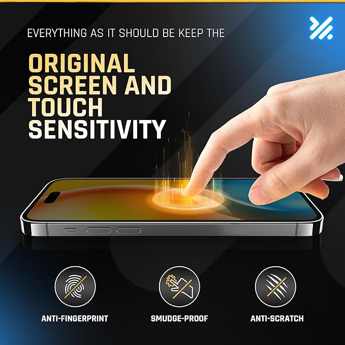 TEMPRTEK+ 2 Pack for iPhone 15 Pro Max Simple Screen Protector Privacy 9H Military Grade Scratch Fingerprint Resistance Anti-Glare Shatterproof Tempered Glass Anti-Spy Easy Installation Bubble Free