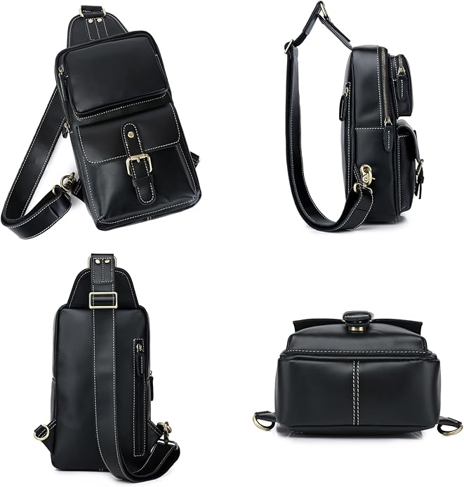 Genuine Leather Sling Bag for Men Women Backpack Chest Shoulder Satchel Crossbody Bags Casual Outdoor Daypack