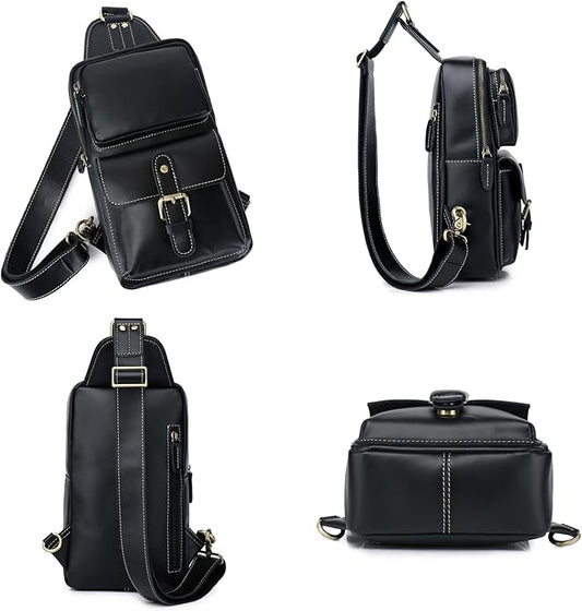 Genuine Leather Sling Bag for Men Women Backpack Chest Shoulder Satchel Crossbody Bags Casual Outdoor Daypack
