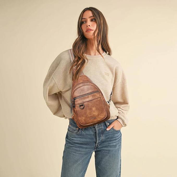 7L Sling Bag for Women Men Vegan Leather Crossbody Bags Fanny Pack Purse Backpack Over Shoulder Bag Travel Anti Theft