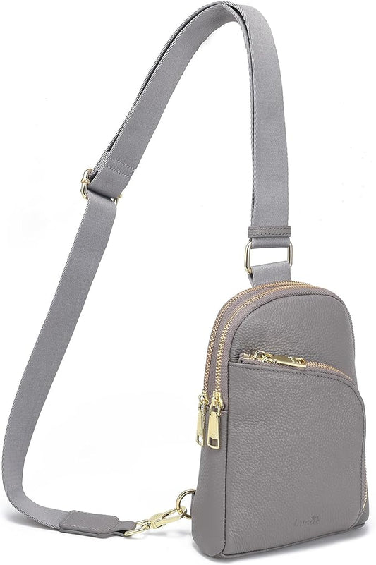 INICAT RFID Blocking Sling Bag Leather Crossbody Bags for Women Fanny Pack Cross Body for Woman Chest Bag for Travel 1.9L