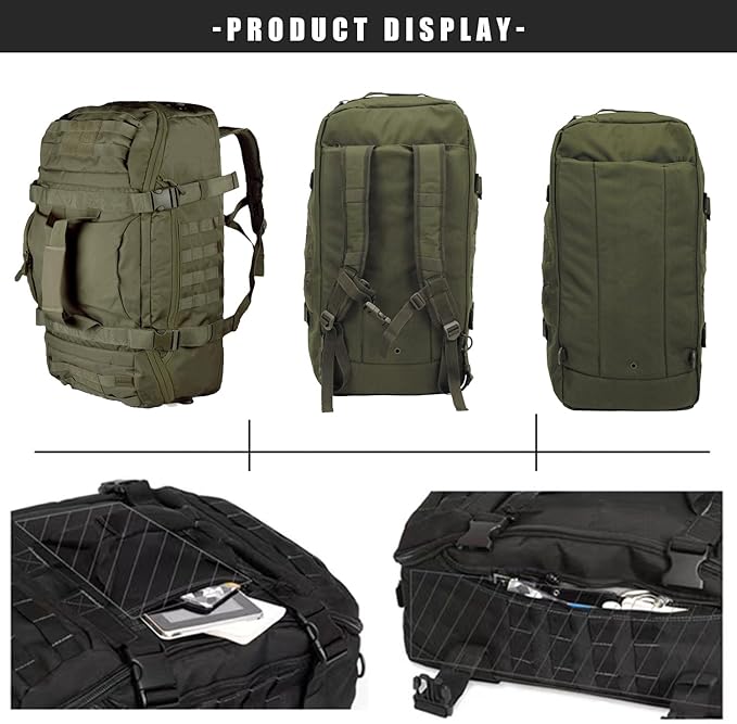 Travel Duffle Bag Backpack for Men - Large Tactical Bags Weekender Gym Bag for Overnight Traveling Military Workout Deployment Sports (Green, 80L)