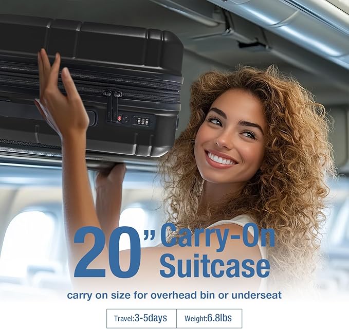 KYME Carry On Luggage 22x14x9 Airline Approved with TSA Lock Hard Shell Carry On Suitcase Lightweight Suitcases with Wheels Small Luggage for Men Women,Carry-On 20 Inch,Black