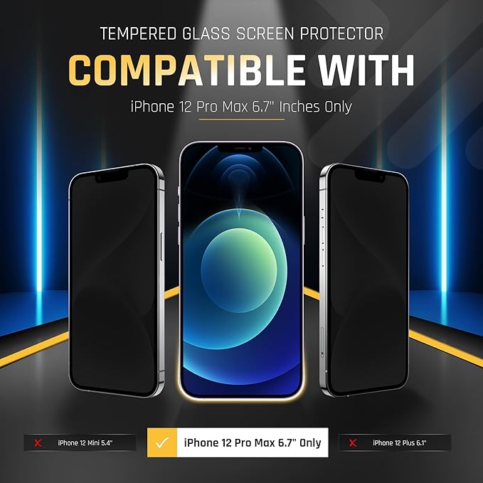 2 Pack iPhone 12 Pro Max Simple Screen Protector Privacy 9H Military Grade Scratch Fingerprint Resistance Anti-Glare Shatterproof Tempered Glass Anti-Spy Easy Installation Bubble Free