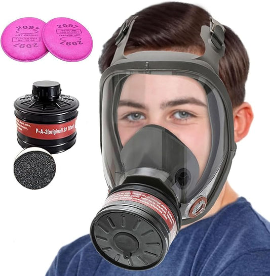 Reusable Full Face Gas Respirator, Anti-fog Gas Cover Organic Vapor Respirator Mask with 40 mm Activated Carbon Filter Canister and 2097 Filter, for Painting, Welding, Chemical