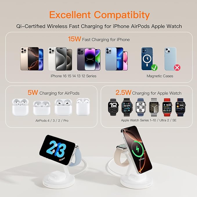 2025 3 in 1 Charging Station for Apple iPhone AirPods Watch with Mag-Safe Charger Wireless Charger Stand for iPhone 16 15 14 13 12 Series AirPods iWatch Series - Gifts for Wife & Husband