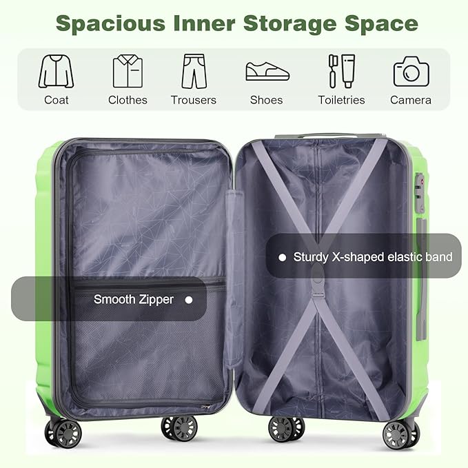 AnyZip Luggage Expandable PC ABS Durable Hardside Suitcase with Spinner Wheels TSA Lock Checked-Large 28 Inch LightGreen