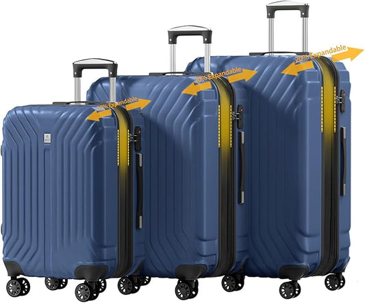 AnyZip Expandable Luggage Sets, 3 Piece Hard Shell Suitcase, Rolling Lightweight Travel Suitcases Sets with Wheels TSA Lock 20 24 28 Inch (Blue)
