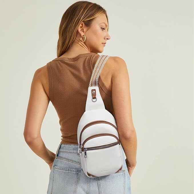 Anti Theft Crossbody Bags for Women Travel Chest Sling Bag Leather RFID Purse Fanny Pack Beige