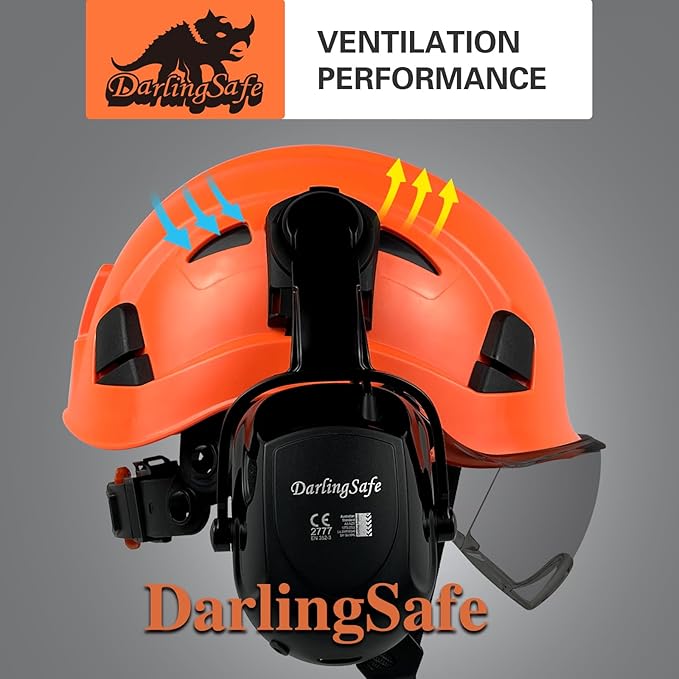 Hard Hats with Visor Bluetooth Ear Muffs Safety Helmet with Visors Mounted Safety Ear muff Hardhats Vented ANSI Z89.1 OSHA