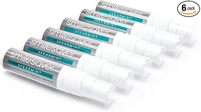 Smilesaver Retainer Cleaner - A Clean Label, Safe, 30 Sec Spray Cleaner for Retainers, Invisalign, Dentures. Minty Taste. Portable. Convenient. No Rinsing. Protects Oral Health. (1oz) (Pack of 6)