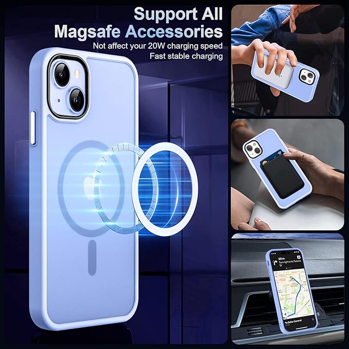 MOCCA Strong Magnetic for iPhone 13 Case, [Compatible with Magsafe][Screen Protector+Camera Lens Protector] Translucent Matte Back Slim Shockproof Case for iPhone 13 Phone Case 6.1", Blue