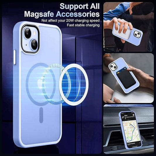 MOCCA Strong Magnetic for iPhone 13 Case, [Compatible with Magsafe][Screen Protector+Camera Lens Protector] Translucent Matte Back Slim Shockproof Case for iPhone 13 Phone Case 6.1", Blue