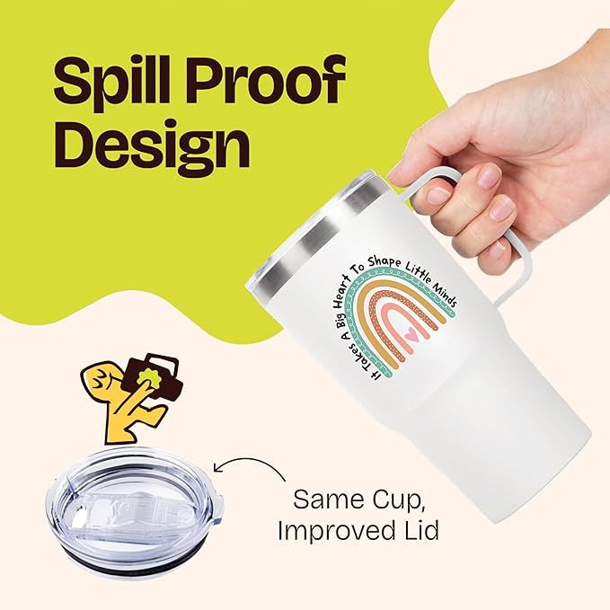 KLUBI It Takes a Big Heart to Shape Little Minds Tumbler With Handle And Straw 20 Ounce Teacher Appreciation Gifts for Women Thank You Gifts for Women Nanny Gift Travel Mug Preschool Teacher Gift