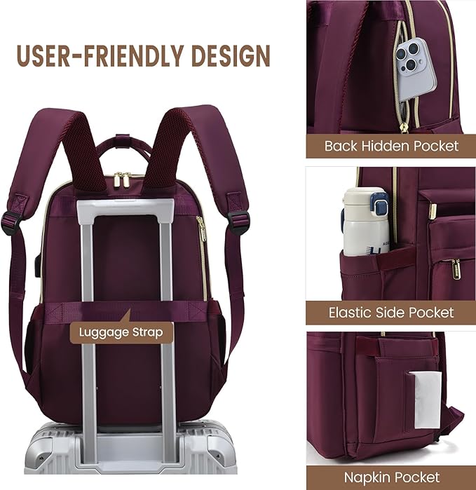 LOVEVOOK Laptop Backpack for Women 15.6 Inch Laptop Bag with USB Port, Fashion Waterproof Backpacks Teacher Nurse Stylish Travel Bags Vintage Daypacks for College Work