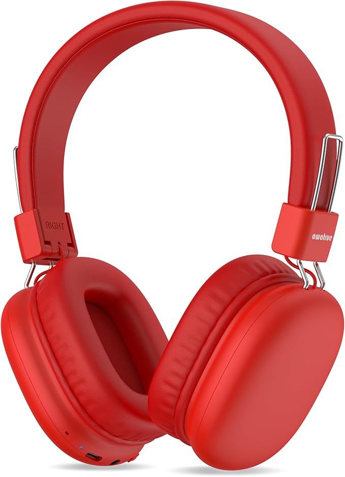 Kids Bluetooth Headphones, Over-Ear Wireless Headphones with Microphone, Safe-Volume 85dBA, Bluetooth 5.4, Foldable Lightweight and Comfortable, 50H Playtime, USB-C Charging, Red