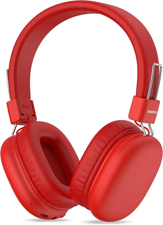 Kids Bluetooth Headphones, Over-Ear Wireless Headphones with Microphone, Safe-Volume 85dBA, Bluetooth 5.4, Foldable Lightweight and Comfortable, 50H Playtime, USB-C Charging, Red
