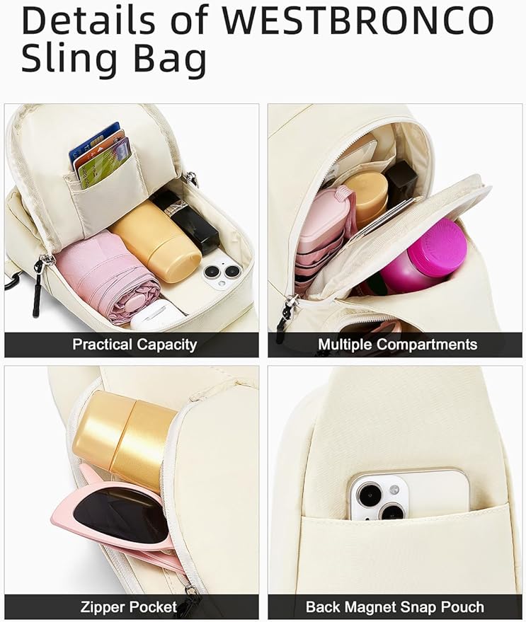 WESTBRONCO Small Sling Bag for Women Nylon Crossbody Sling Backpck Lightweight for Travel Casual Daily