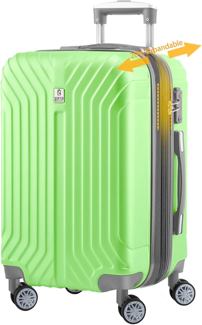 AnyZip Expandable Luggage, 24 Inch Hard Shell Checked Suitcase, Rolling Lightweight Travel Suitcases with Wheels TSA Lock (LightGreen)