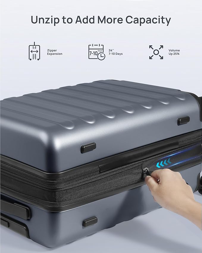 NINETYGO Medium Checked Luggage 24 Inch, Checking In Luggage with Smooth Spinner Wheels, Expandable, Hard Shell PC Suitcase, Lightweight Travel Luggage, TSA Approved (Grey, Rhine Max)