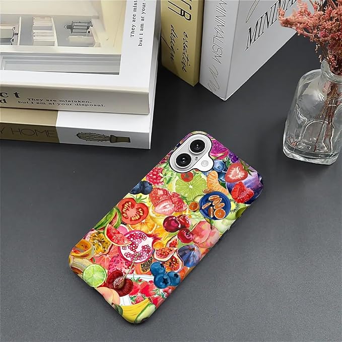 Case for iPhone 16,Summer Fruit Collage for Woman Men Full Body Protective Cover Shockproof 2 in 1 Silicone + Hard PC Case for iPhone 16