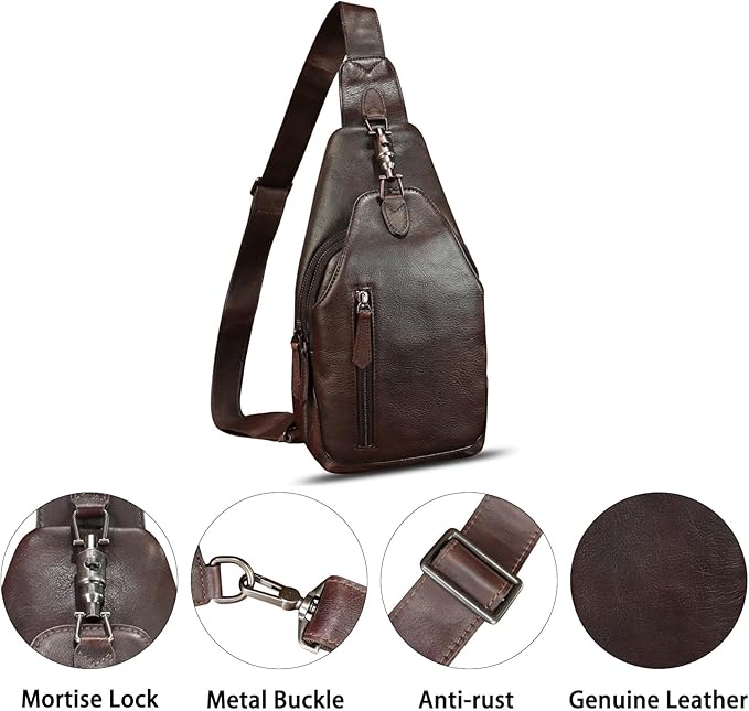 Genuine Leather Silng Bag for Women and Men Real Leather Sling Backpack Shoulder Crossbody Bag Chest Purses