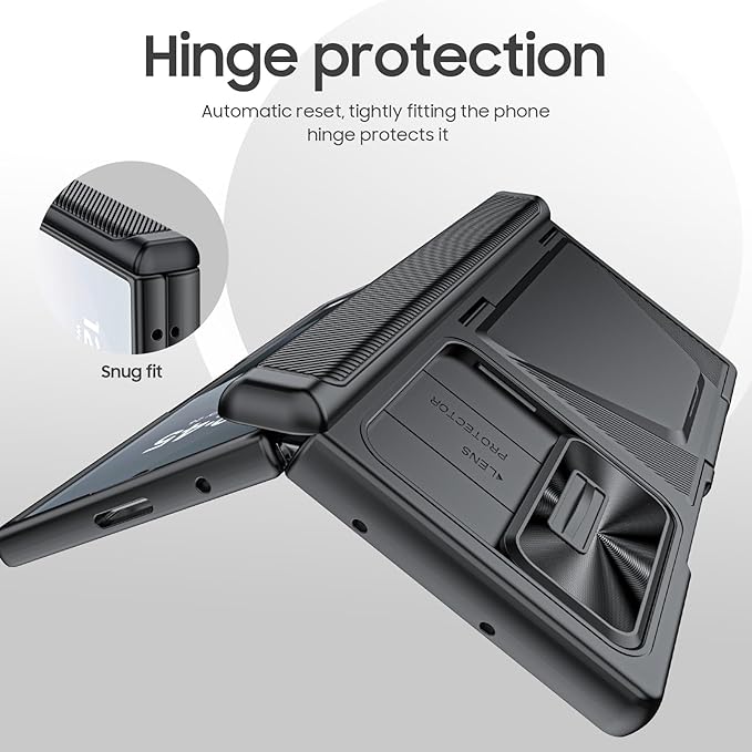 for Samsung Galaxy Z Fold 6 Case with Card Holder, Built in RFID Blocking & Slide Camera Cover & Hinge Protection & Full-Body Rugged Shockproof Wallet Case for Galaxy Z fold 6, Black