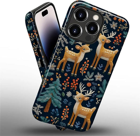 Case for iPhone 14 Pro Max Case,Cute Christmas Reindeer Design - Hybrid Dual Protection Silicone + Hard PC Shockproof Full Body Cover Slim Anti-Scratch Protective Case for Men Women