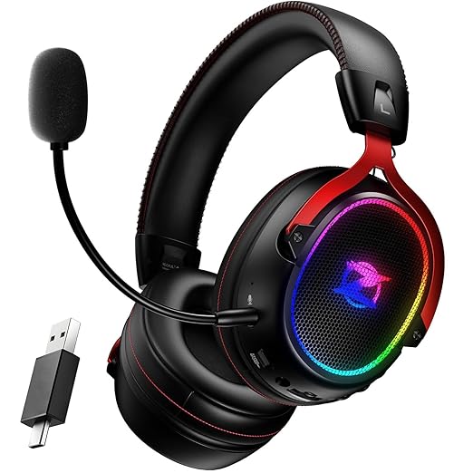 Ozeino Wireless Gaming Headset for Ps5 Ps4 PC Laptop Switch -2.4GHz Wireless Headphones with Detachable Noise Canceling Microphone 40H Playtime, Black