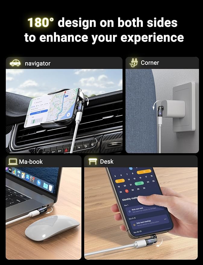 A.S 240W USB C Magnetic Adapter (3Pack), Gen3 USB C 90 Degree Adapter/C Right Angle Adapter/180 Degree USBC Adapters/USBC to USBC Adapters for Phone 16/15, Ma-Book Pro/Pad Series, Samsung