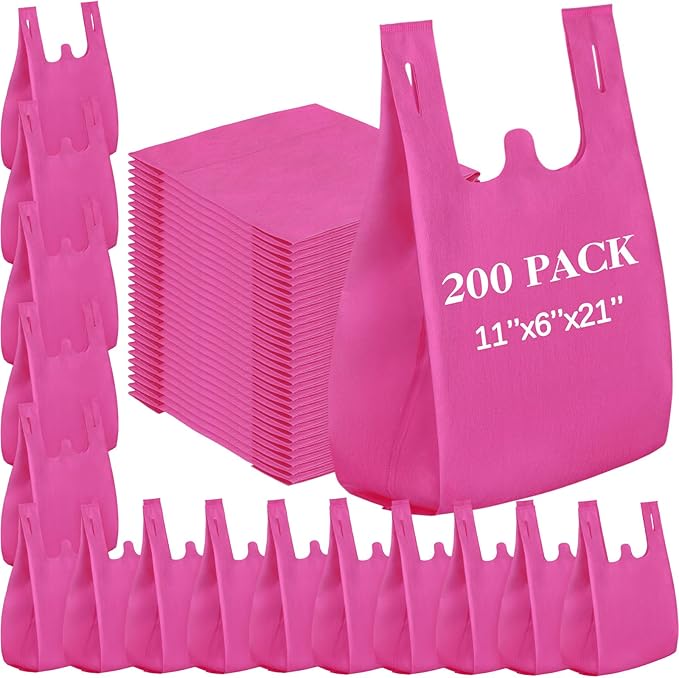 Windyun Large Grocery T-shirt Bags Bulk Reusable Non Woven Shopping Bag Foldable Gift Tote with Handle, 21x11x6 Inch