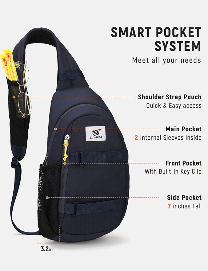 SKYSPER Sling Bag Anti-Theft RFID Crossbody Bag Travel Cross Body Backpack Shoulder Hiking Sling Daypack(Navyblue)