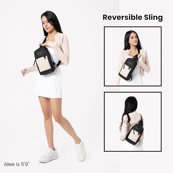 Sherpani Metro, Anti Theft Sling Bag, Sling Backpack, 5L Travel Bag, Shoulder Chest Purse, Crossbody Backpack for Women, Metal Hardware, Travel Gift (Straw Pro)