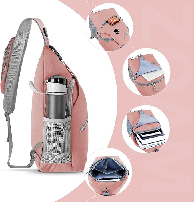 ZOMAKE Sling Bag,Small Crossbody Sling Backpack,Water Resistant Shoulder Daypack for Travel,Anti Thief Chest Bag for Hiking(Pink(New))