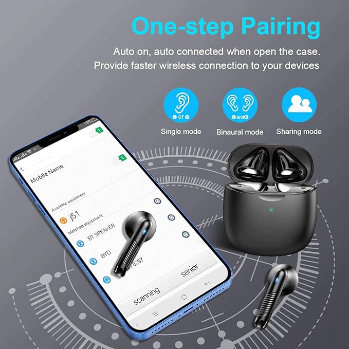 Jxrev Wireless Earbuds, Bluetooth 5.4 Headphones HI-FI Stereo, Ear Buds with 4 ENC Noise Cancelling Mic, 32H Playtime Wireless Earphones Type-C Fast Charging, IP7 Waterproof, Touch Control, Tiny Size