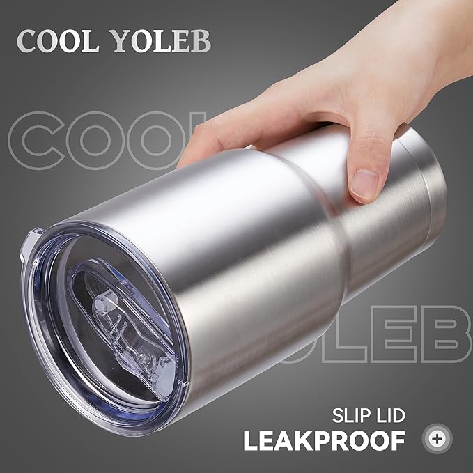 30 oz Tumbler with Lid Stainless Steel Tumblers Vacuum Insulated Cup Reusable Powder Coated Travel Mug Double Wall Leak Proof Portable Cups Keep Cold Drinks for 12 Hours, Stainless, 1 Pack