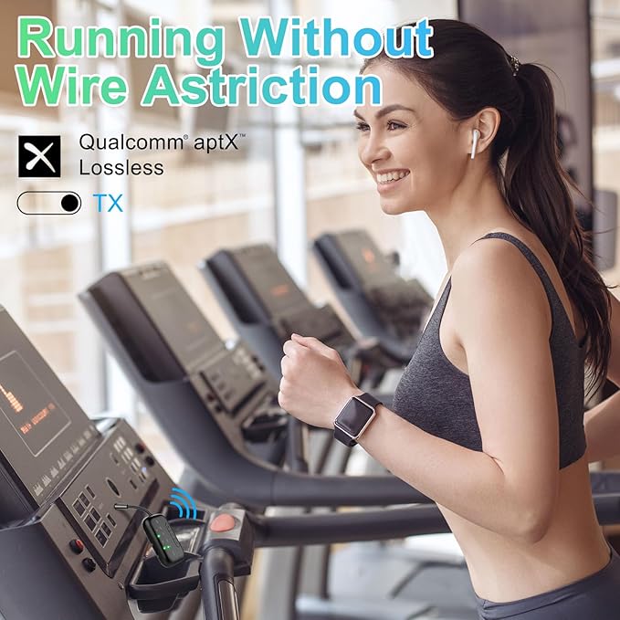 Bluetooth Transmitter Receiver, 2-in-1 V5.3 Wireless Adapter for Airplane, TV, PC, Gym, Switch. Supports up to 2 AirPods/Headphones. Audio Receiver for Car/Home Stereo,with AptX Low Latency & HD