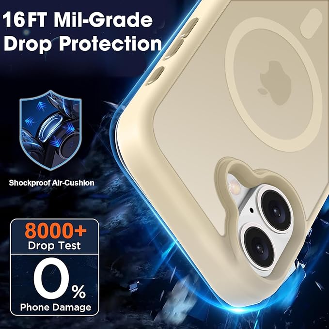 MOCCA Strong Magnetic for iPhone 16 Case, [Compatible with Magsafe][16FT Mil-Grade Drop Protection] Slim Thin Translucent Matte Protective Cover Case for iPhone 16 Phone Case 6.1", Light Gold