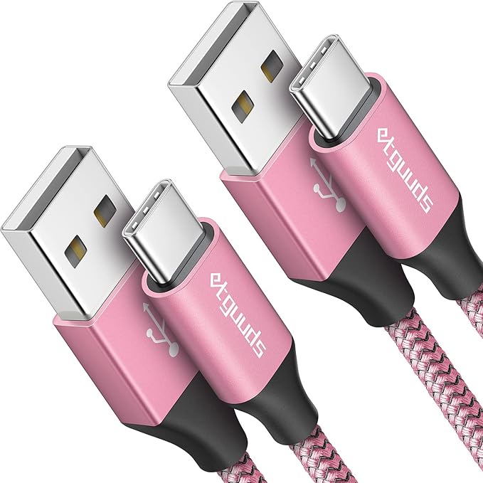 etguuds USB to USB C Cable 3.3ft, 2-Pack USB A to Type C Charger Cord Fast Charging for Samsung Galaxy A15 A25 A35 A55 A54, S24 S23 S22 S21 S20 S10 S10E, Note 20 10, Moto G, for iPhone 16 15, Pink