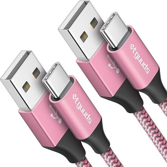 etguuds USB to USB C Cable 2ft, 2-Pack USB A to Type C Charger Cord Fast Charging for Samsung Galaxy A15 A25 A35 A55 A54, S24 S23 S22 S21 S20 S10 S10E, Note 20 10, Moto G, for iPhone 16 15, Pink