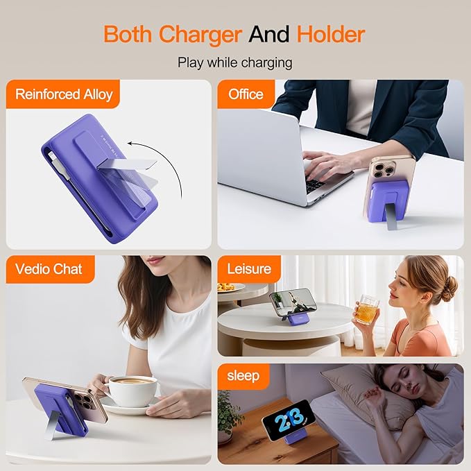 2025 Magnetic Battery Pack 16800mAh Mobile Power Bank, Portable Charger with Foldable Stand and Built-in Cable, 20W USB-C Fast Charging, Suitable for iPhone 17/16/15/14/13/12 Series