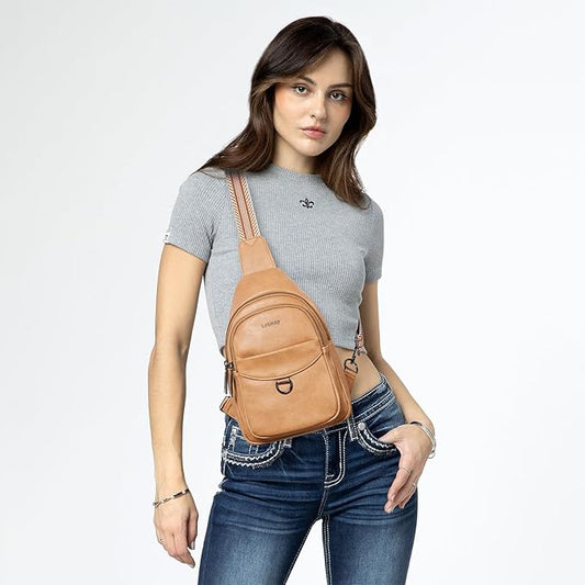 7L Sling Bag for Women Men Crossbody Belt Bag Small Travel Sling Backpack Anti Theft Chest Daypack Purse Faux Leather