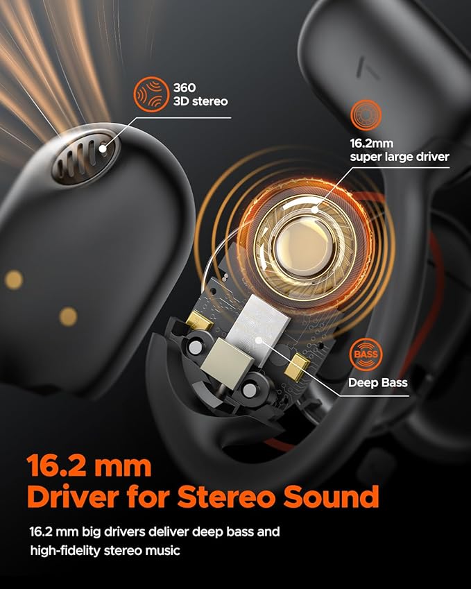 truefree O1 Open Ear Headphones Bluetooth 5.3 Wireless Open Ear Earbuds with 16.2mm Driver, Immersive Stereo Sound, Noise-Cancellation Mic for Clear Calls, 45H Playtime, for Sports Workout