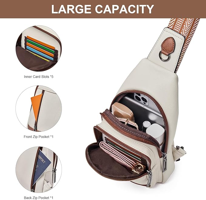 Womens Sling Bag Crossbody Bags for Women Vegan Leather Sling Backpack Daypack Fanny Pack Crossbody Purse Travel