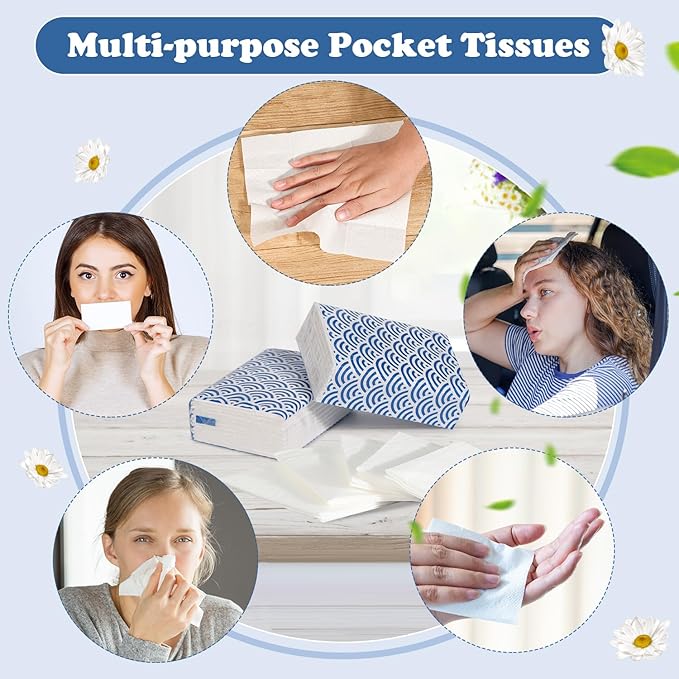 120 Pack Pocket Tissues 1200 Sheets Small Mini Travel Size Tissue Packs 3 Ply Unscented with Unique Embossing Process Individual Portable Tissue Pack for Purse Travel Camping