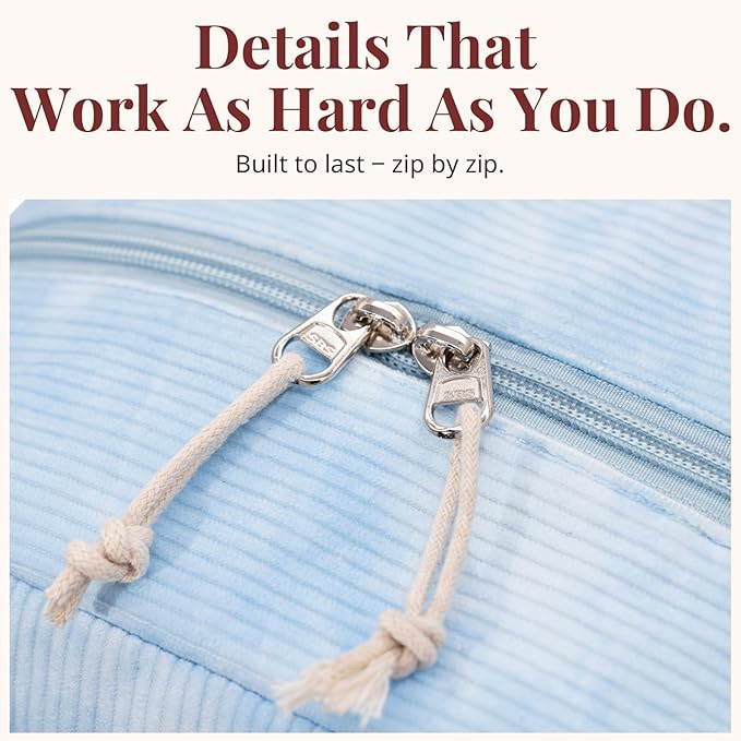 Insulated Sky Blue Lunch Bag for Women, Stylish Corduroy Tote with Aluminum Lining, Large Capacity Reusable Cooler for Work, Travel, or Beach, Beige Cream Water-Resistant Lunch Box