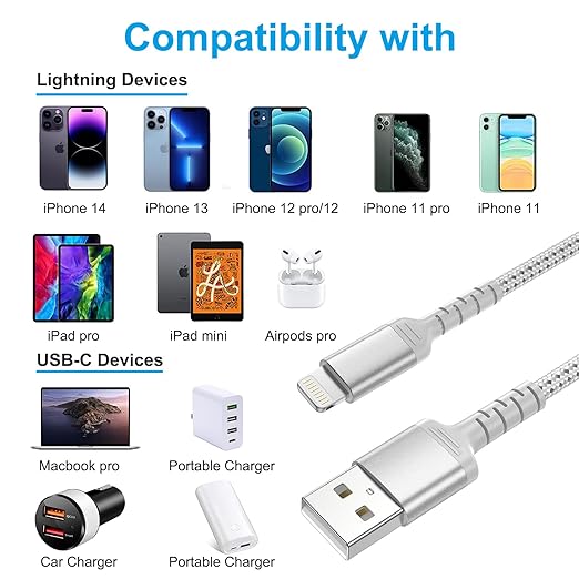 1.5ft iPhone Charging Cable Short, 3-Pack Braided USB A to Lightning Cord CarPlay [MFi Certified] Compatible with Apple iPhone 14 13 12 11 Pro/Max/Mini Xs SE2, Short Lightning Cable for Car