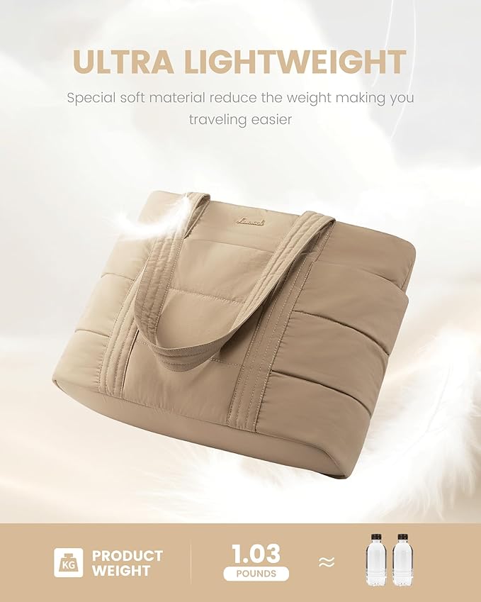 LOVEVOOK Tote Bag for Women, Large Puffer Work Tote Bag for 17.3 Inch Laptop, Lightweight Travel Tote with Zipper Gifts for Women